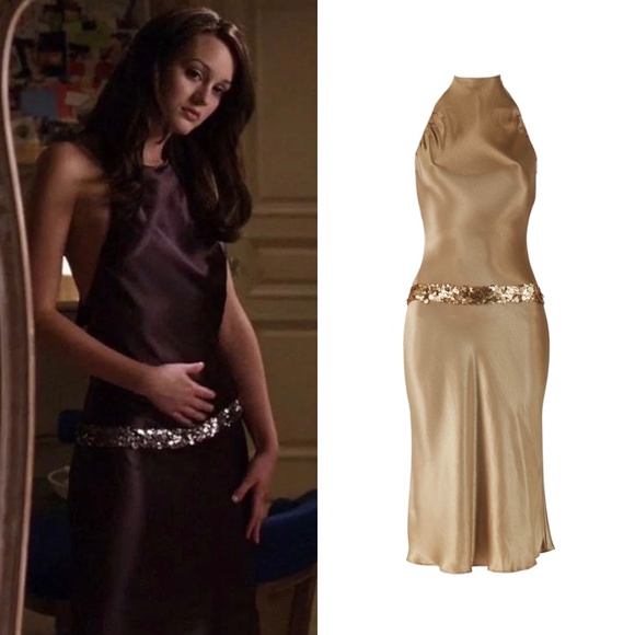 Vera Wang Dresses & Skirts - Vera Wang 2000s Gold Sequin Halter Neck Dress